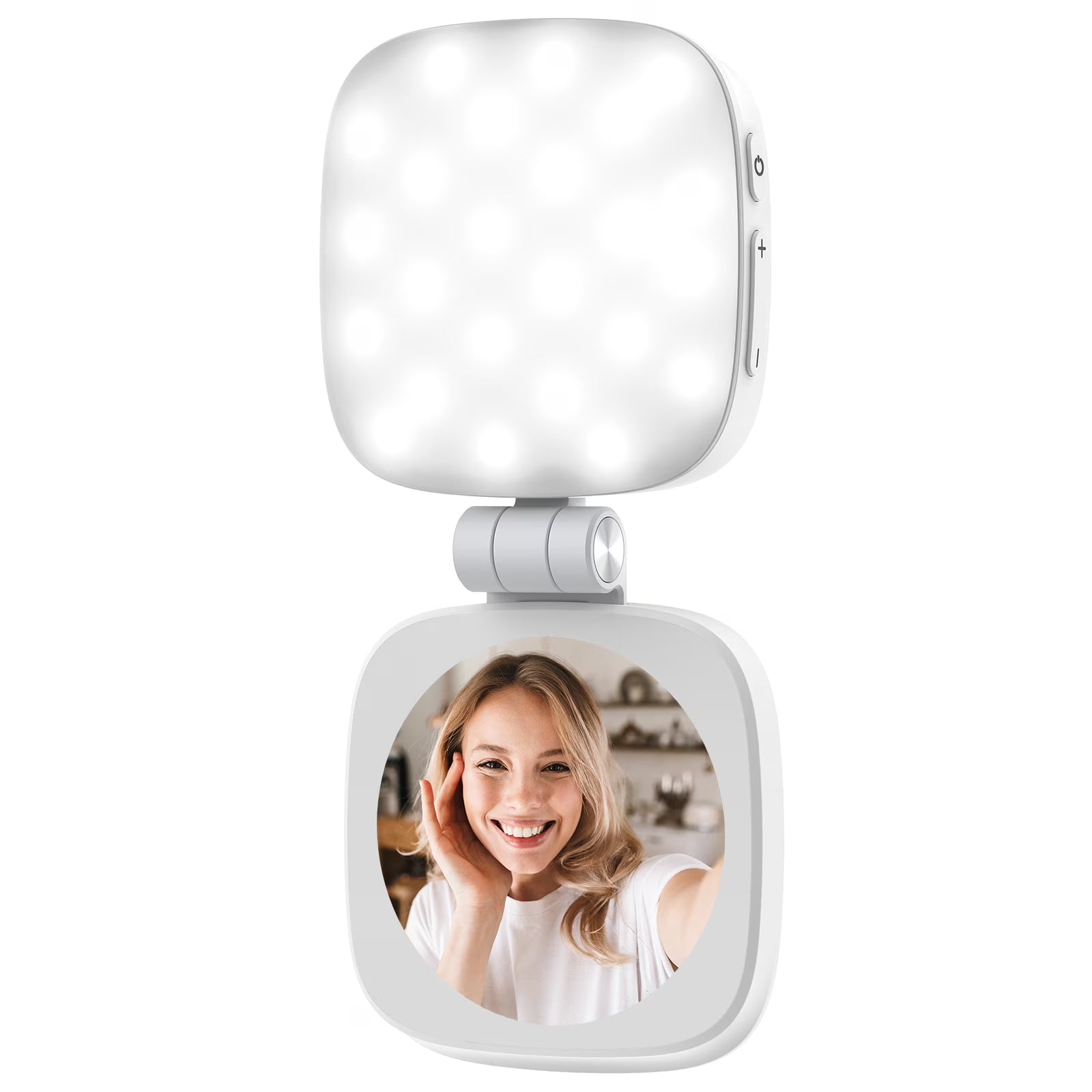 Portable mirror with a light on a white background