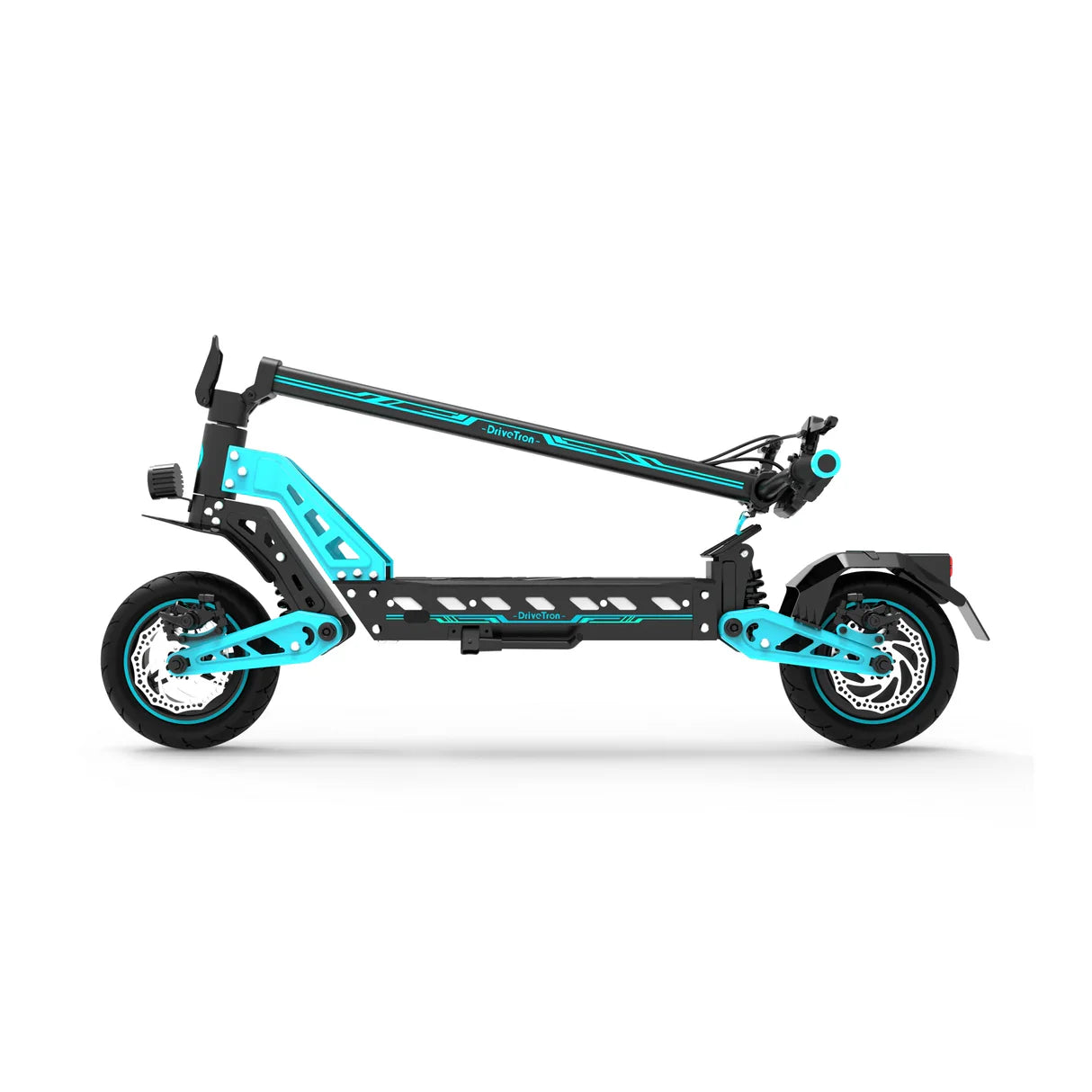 Black and turquoise electric scooter on a white background