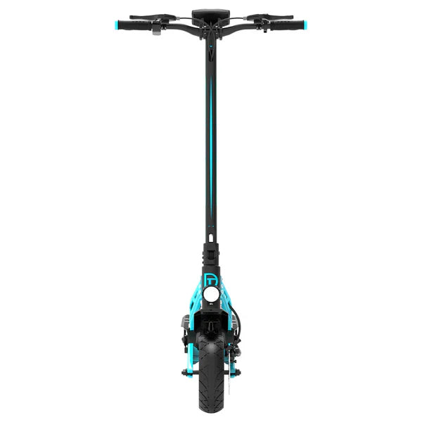 Black scooter with blue accents on a white background