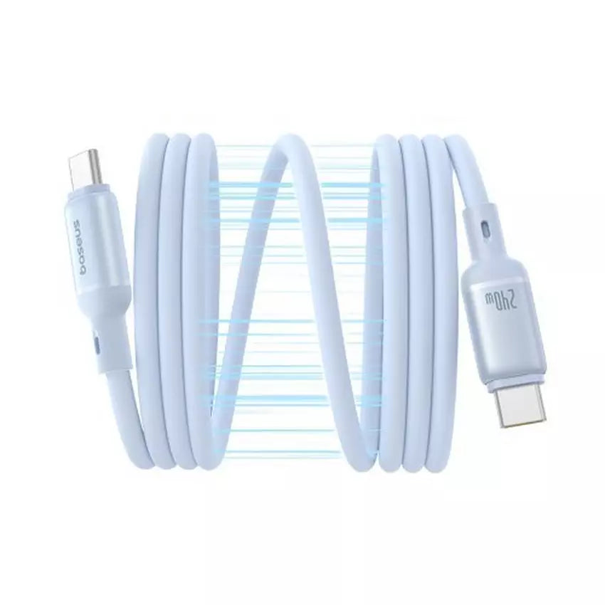 Coiled USB-C cable on a white background