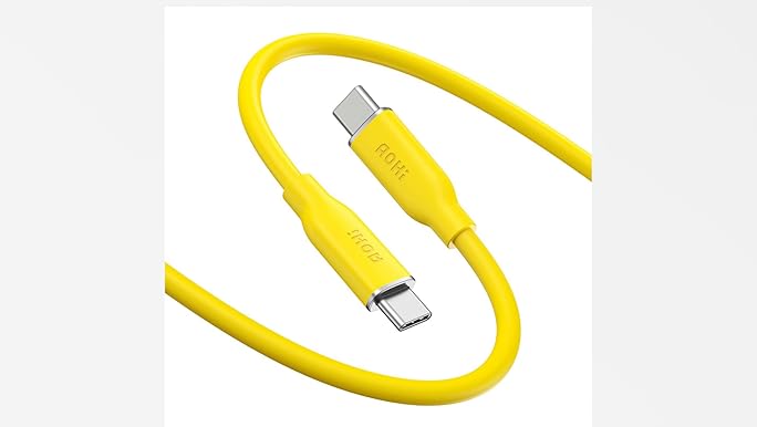 Yellow USB cable with connectors on a white background