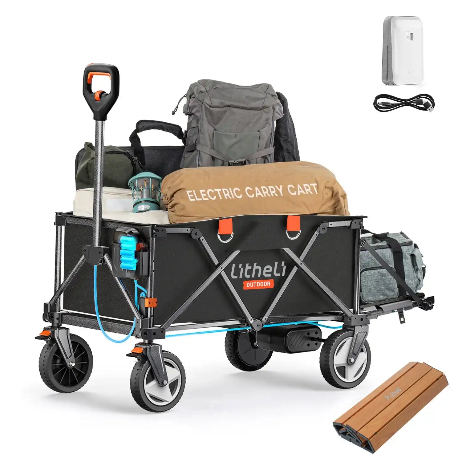 Electric carry cart with accessories on a white background
