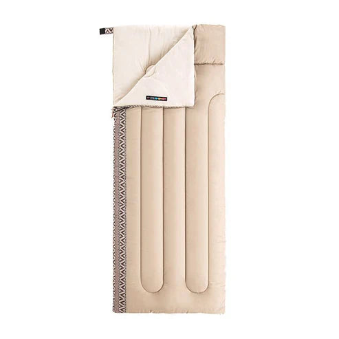 Beige inflatable mattress with white cover on a white background