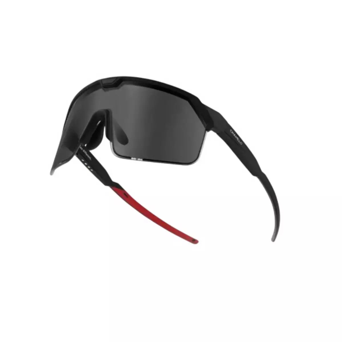 Black sunglasses with red accents on a white background