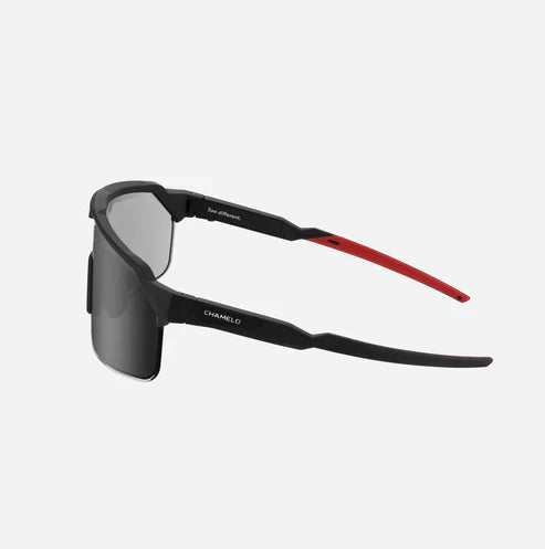 Black sunglasses with red accents on a white background