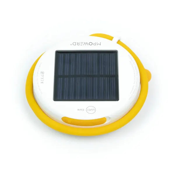 Solar-powered device with a yellow border on a white background