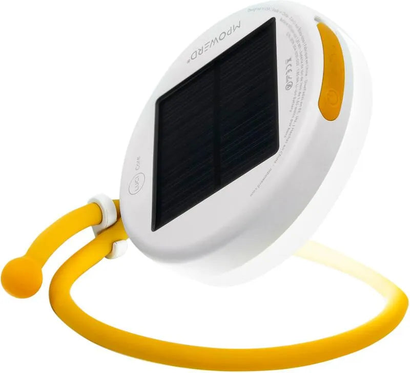Solar-powered device with a yellow strap on a white background