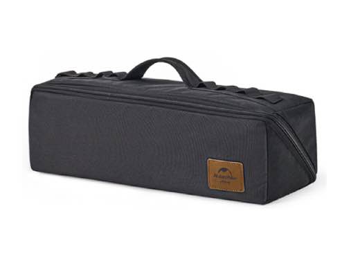 Black rectangular bag with a brown patch on a white background