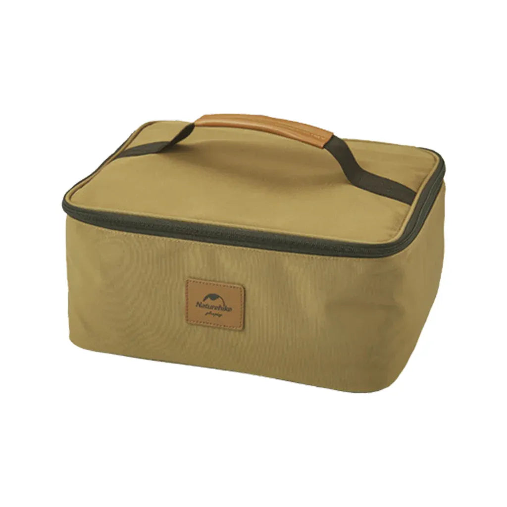 Brown storage box with a handle on a white background