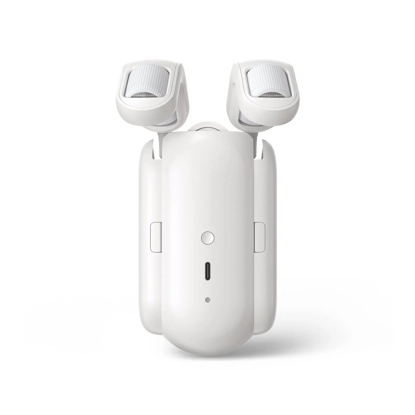 White wireless earbuds with charging case on a white background