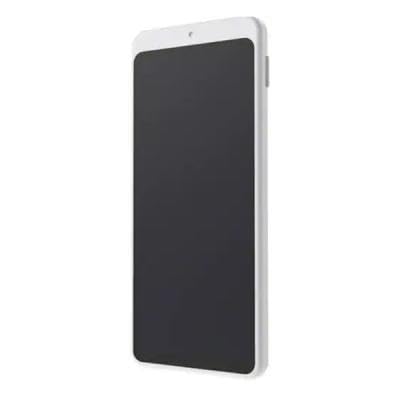 Smartphone with a white frame and black screen on a white background