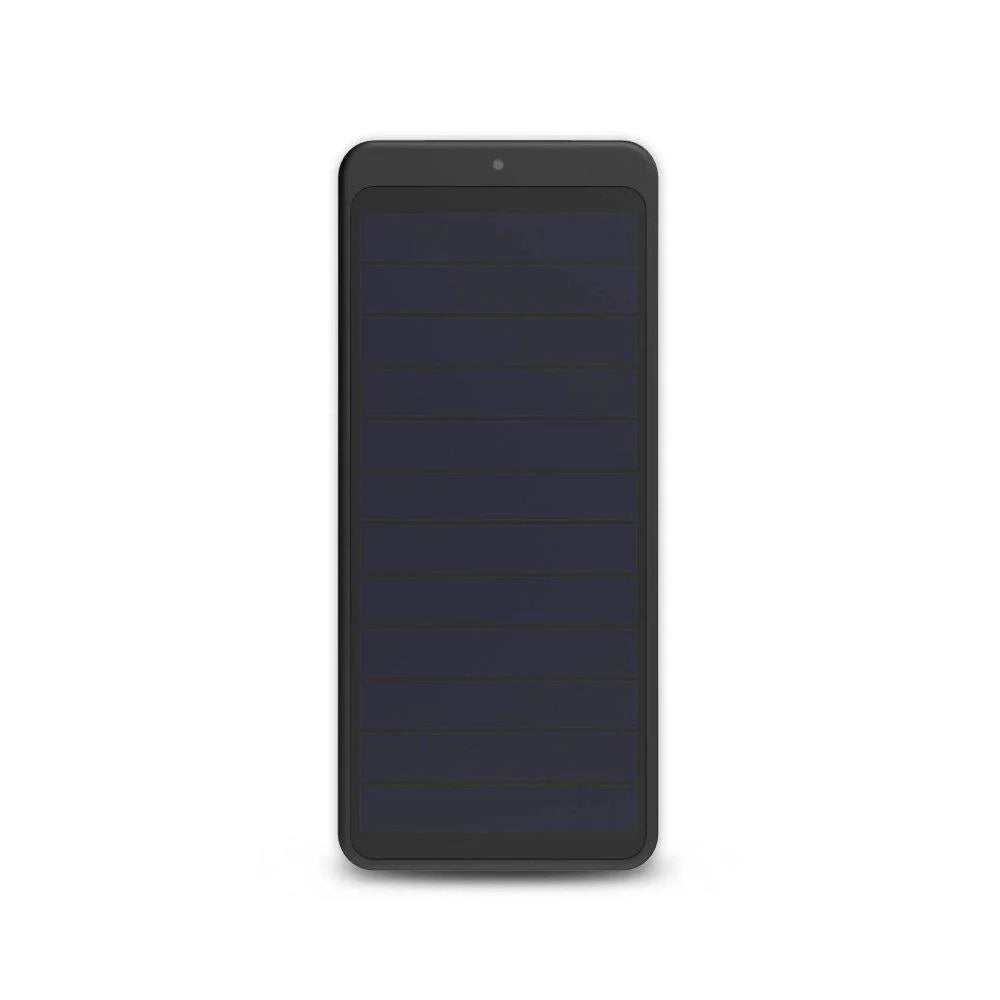 Black rectangular solar panel on a white background