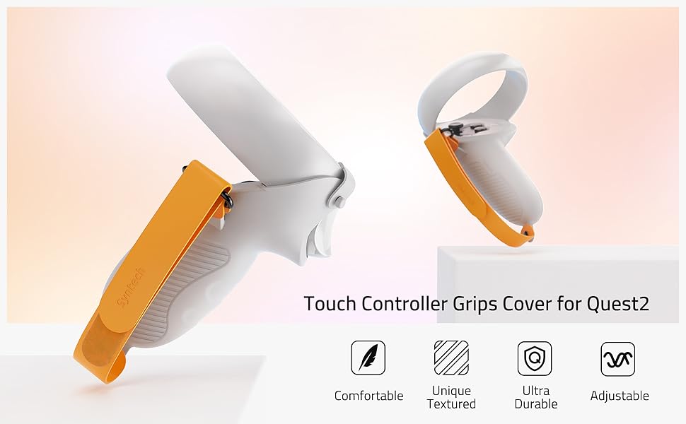 Touch Controller Grips Cover for Quest2 with orange and white design on a light pink background