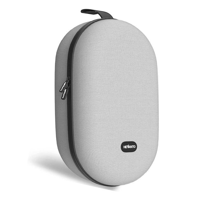 Gray hard-shell travel case with black zipper on a white background