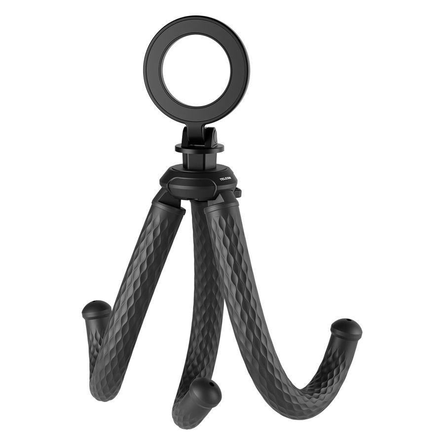 Black flexible tripod stand on a white background