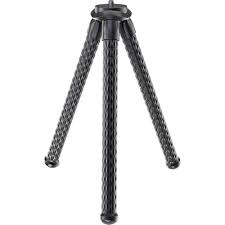 Black adjustable tripod on a white background