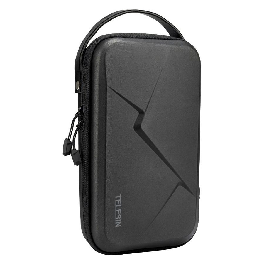 Black hard-shell carrying case with Telesin branding on a white background