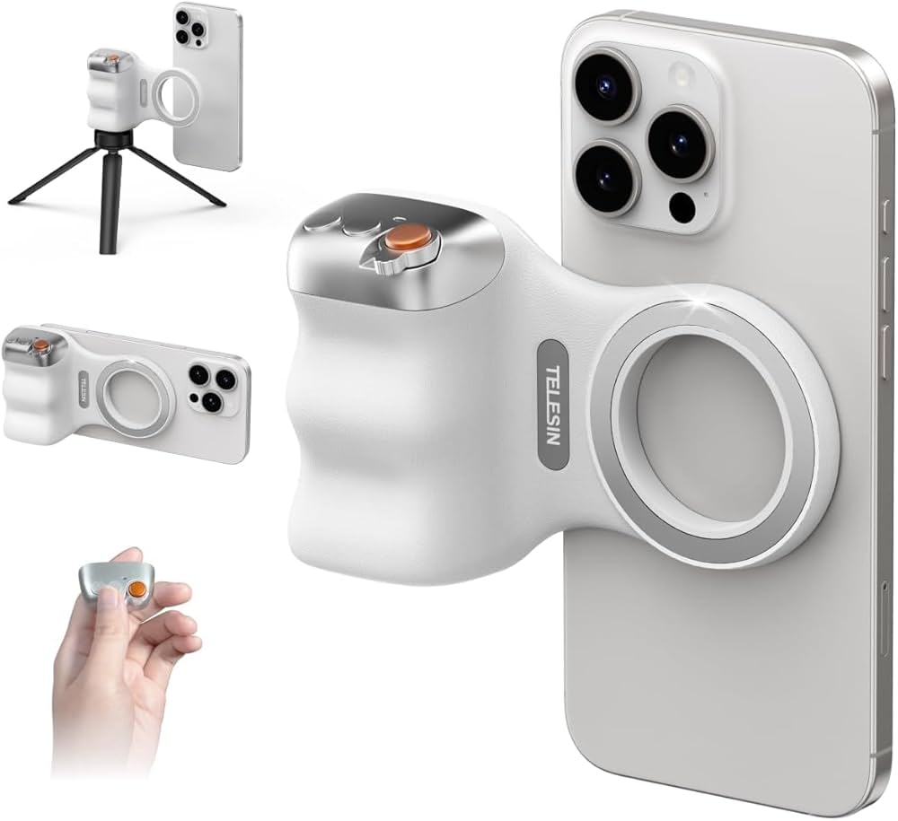 White phone grip with multiple attachments on a white background