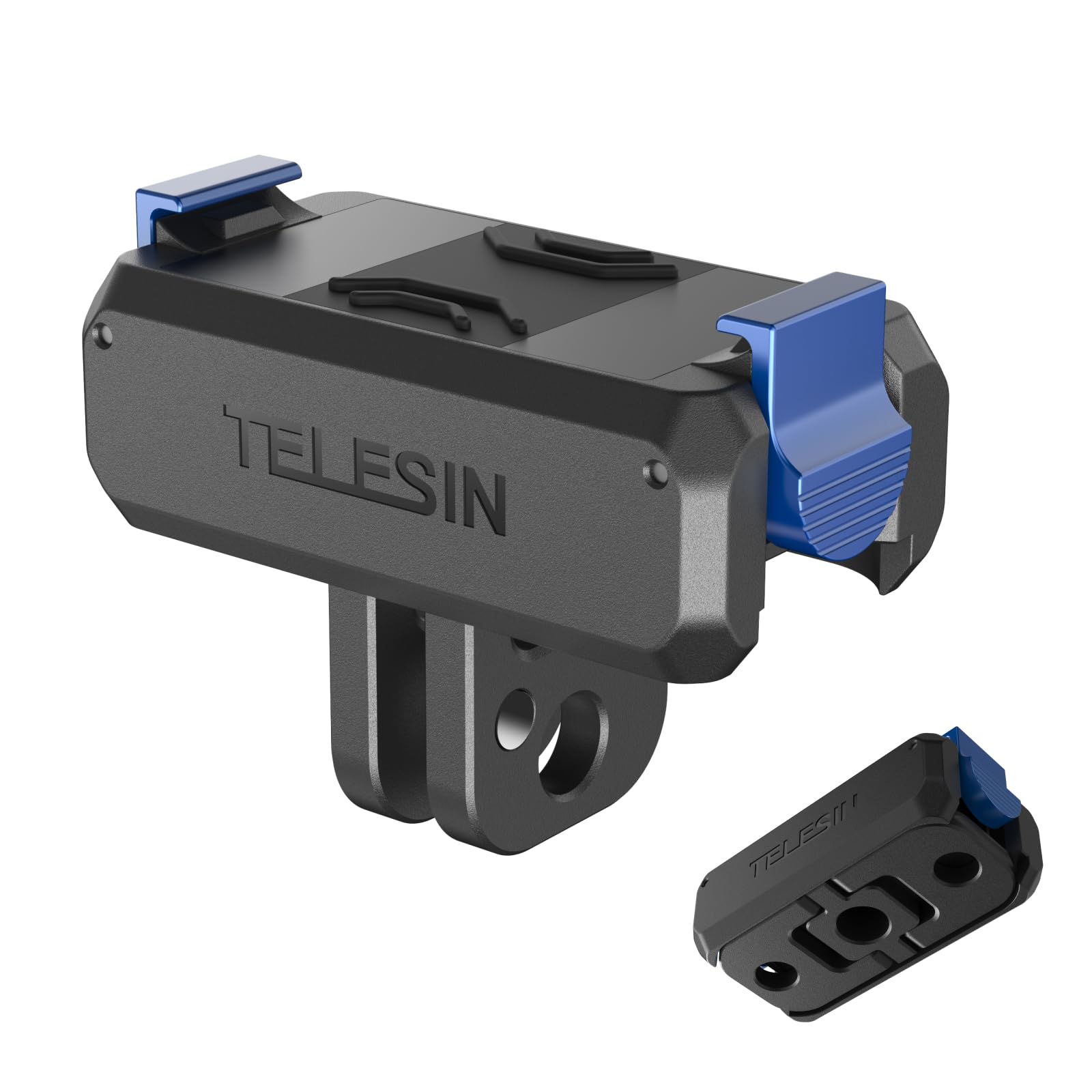 Telesin camera mount with blue accents on a white background
