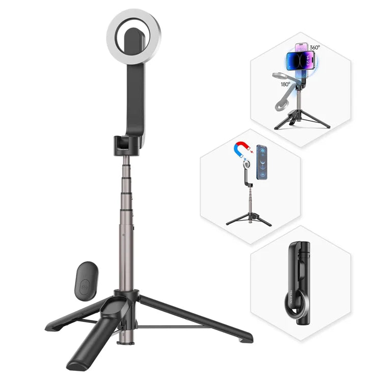 Ring light with tripod stand on a white background