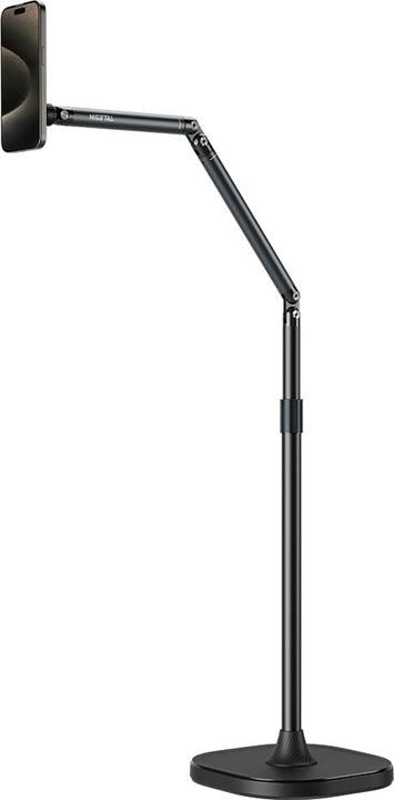 Black adjustable phone stand on a white background