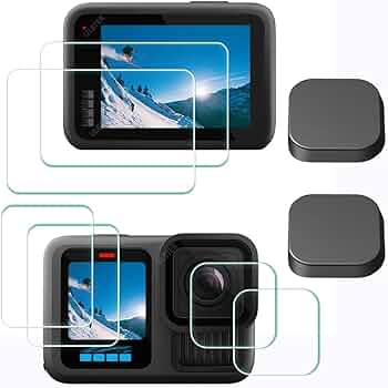 Camera screen protector and lens cap on a black background