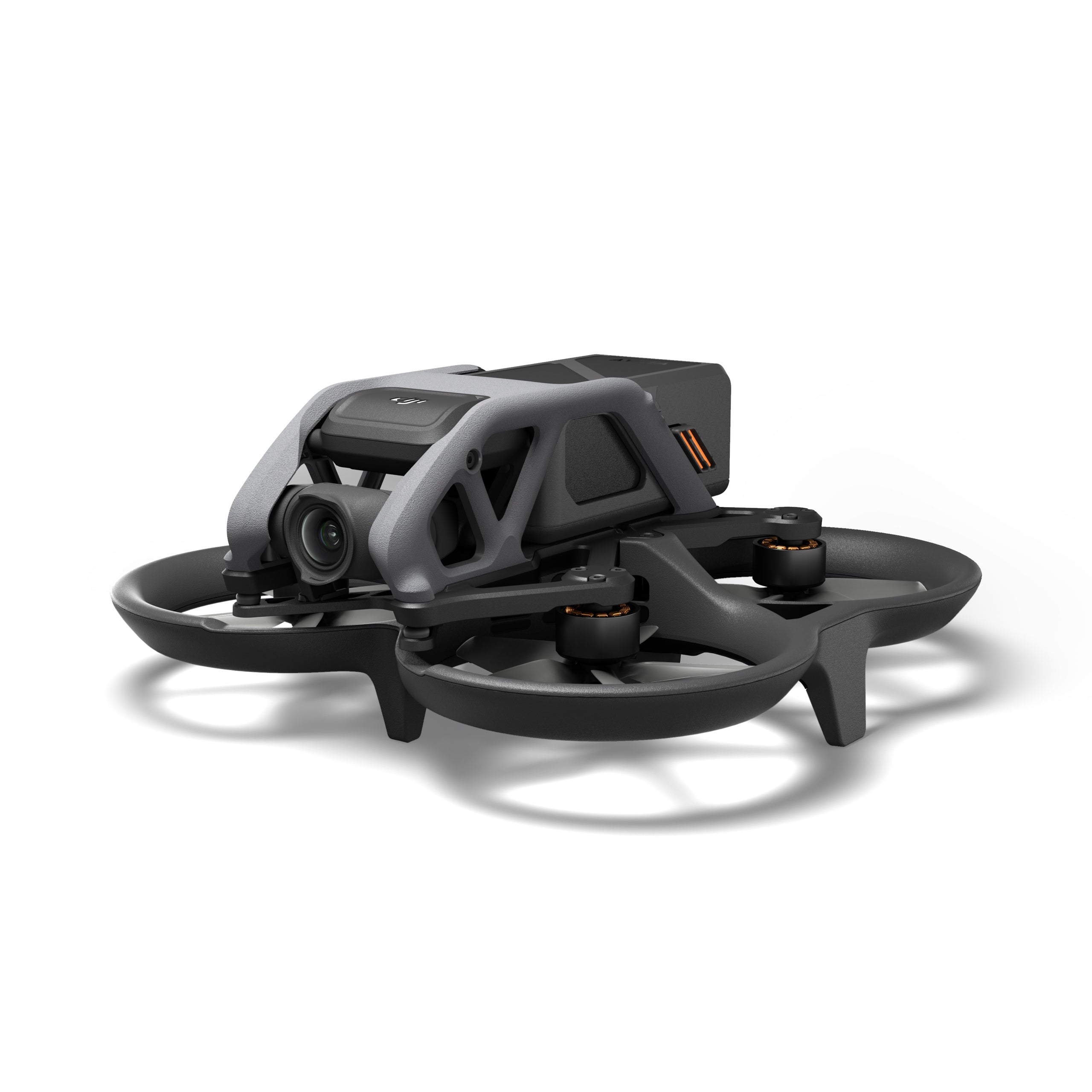 Black drone with camera on a white background