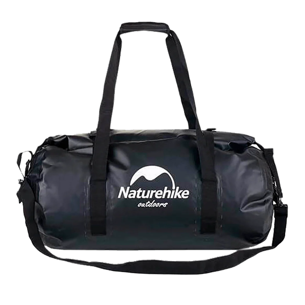 Black duffel bag with 'Naturehike outdoors' logo on a white background