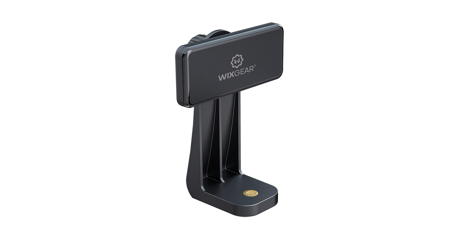 Black phone stand with WIKIGEAR branding on a white background