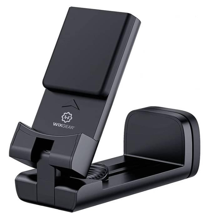 Black phone holder with WixGear logo on a white background