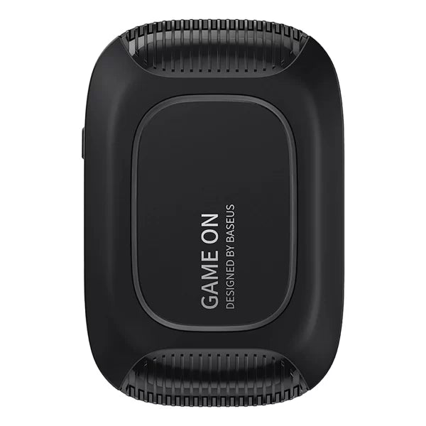 Black electronic device with 'Game On' and 'Designed by Baselus' text on a white background