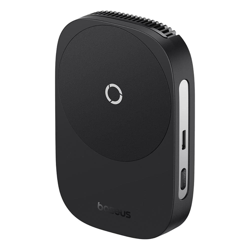 Black electronic device with a circular design and 'bocus' branding on a white background