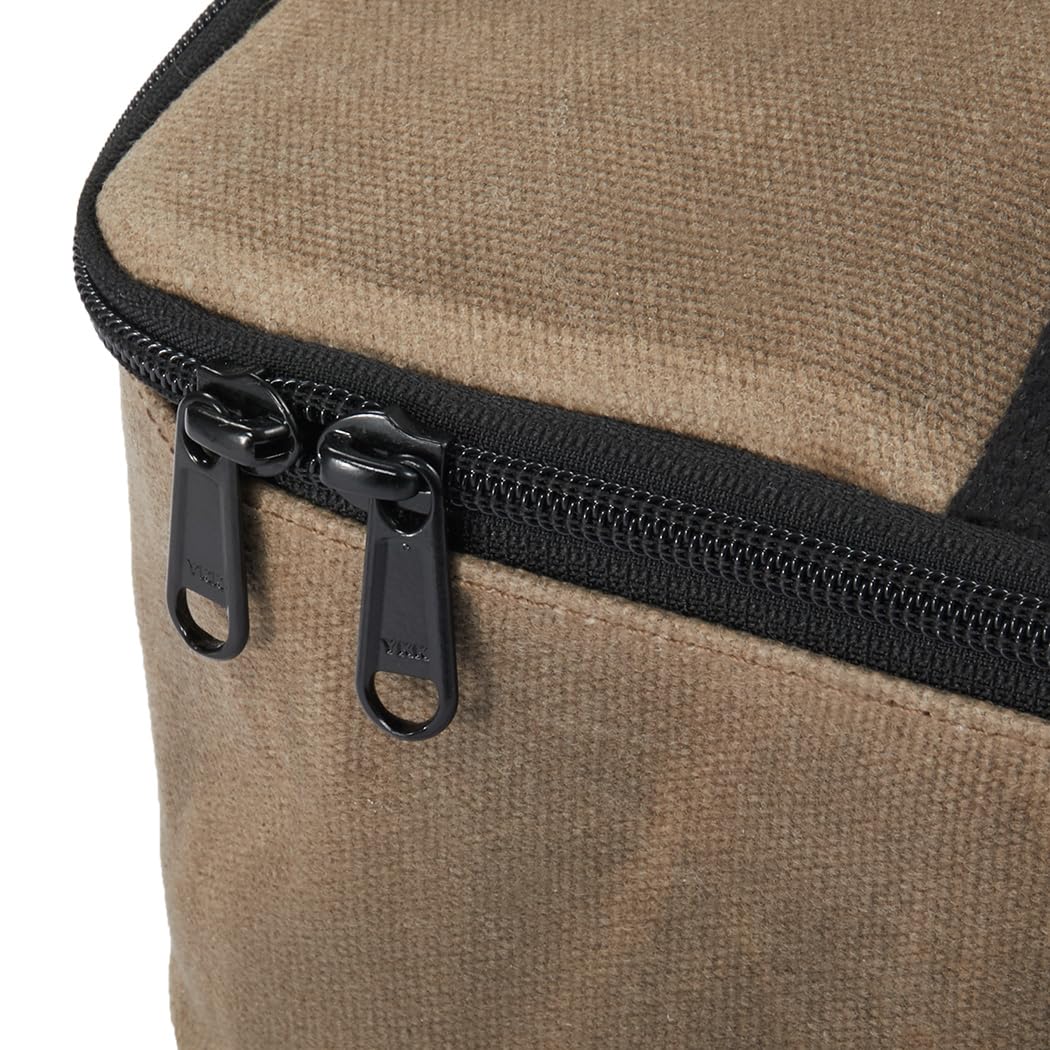 Close-up of a brown bag with a black zipper on a white background