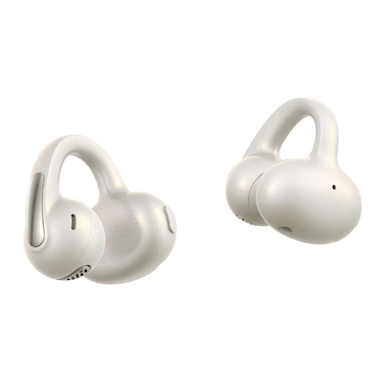 White wireless earbuds on a white background