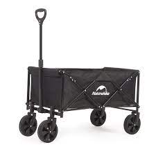 Black folding wagon with wheels and handle on a white background
