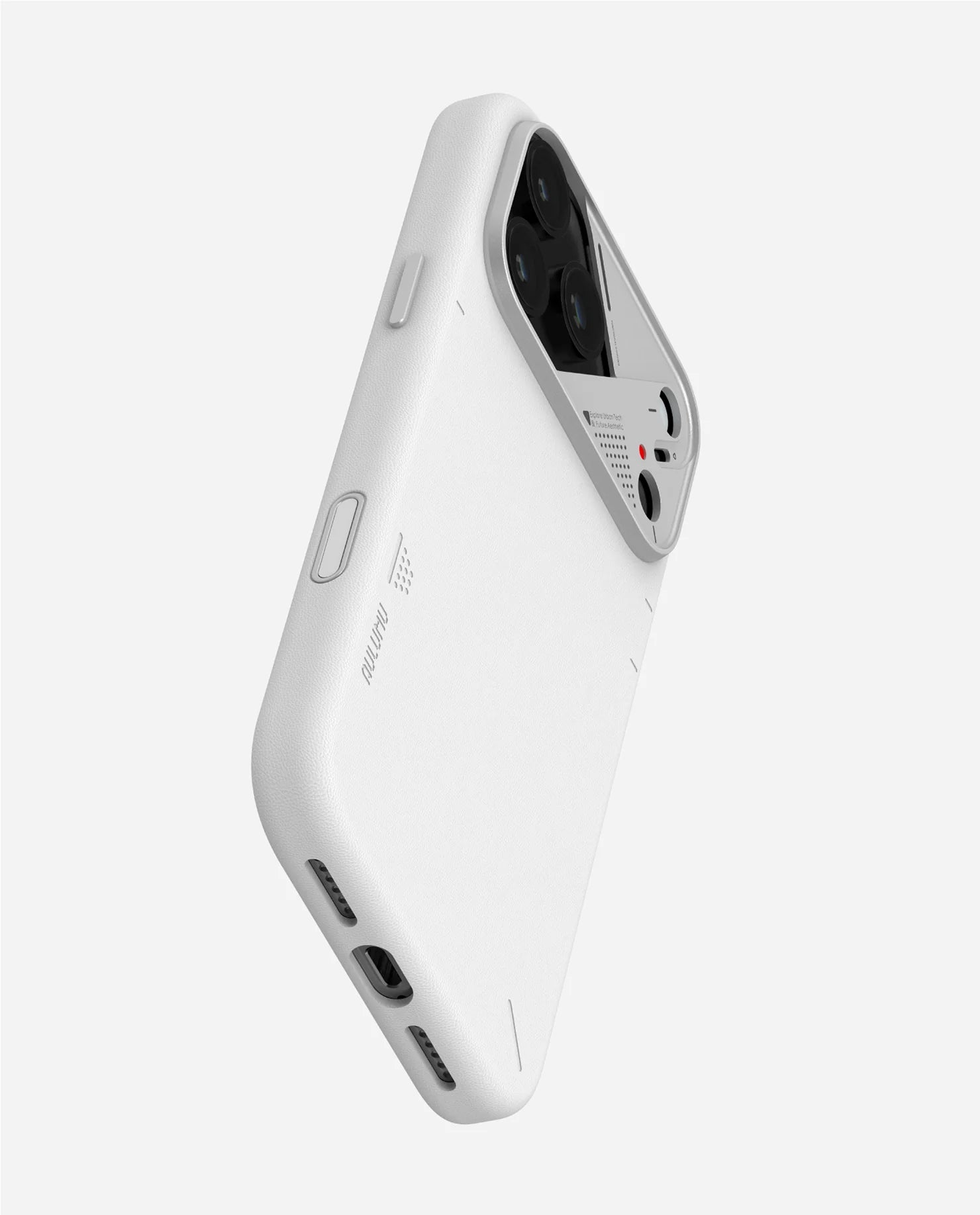 White electronic device with buttons on a light gray background