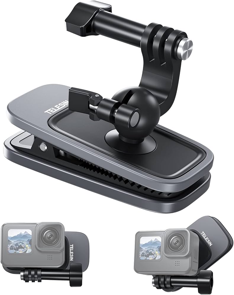 Action camera with mount and car holder on a white background