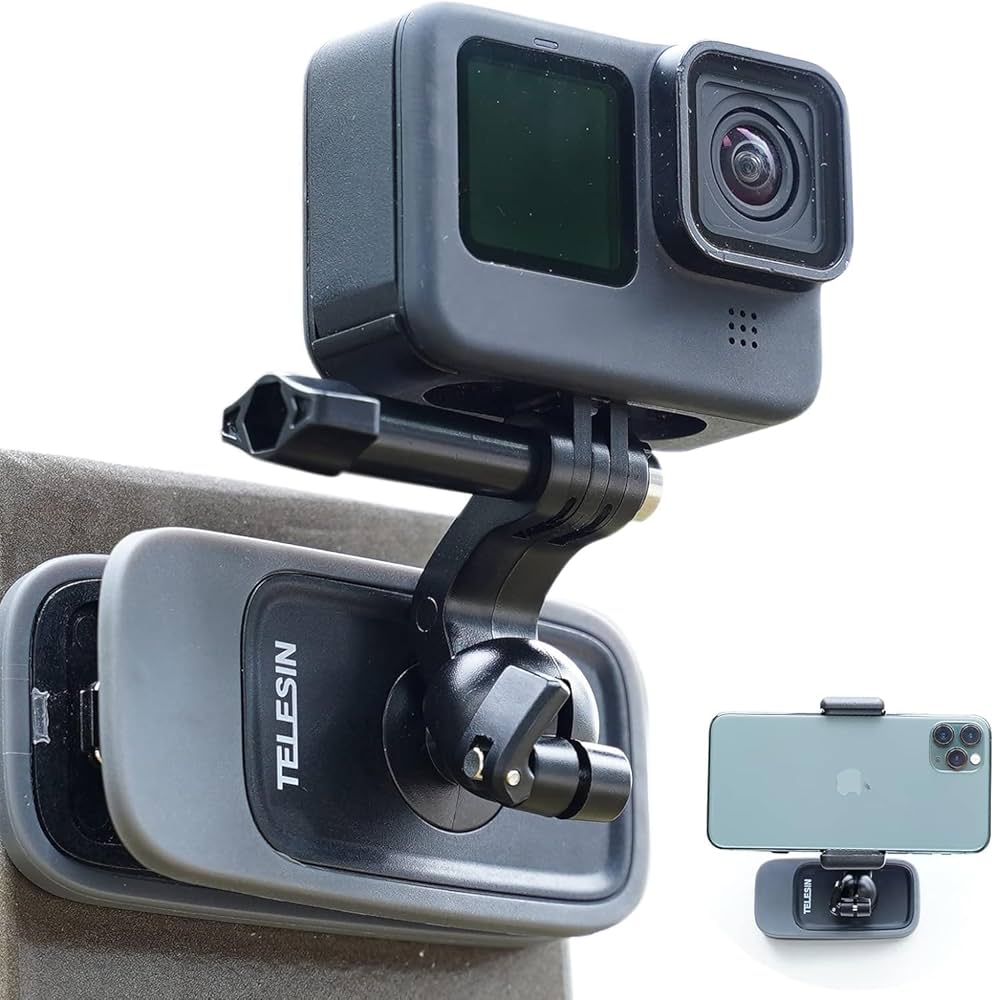 Telesin car mount with dual camera setup on a white background