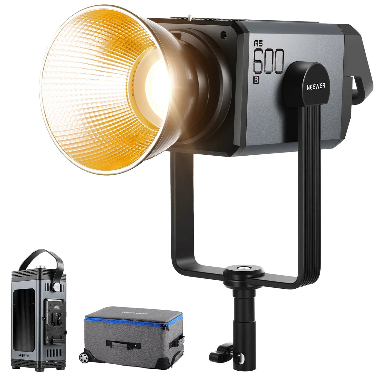 Neewer studio light with accessories on a white background
