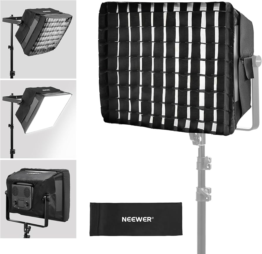 Collage of photography lights and accessories with Neewer branding.