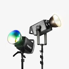 Two studio lights with a reflector on a white background