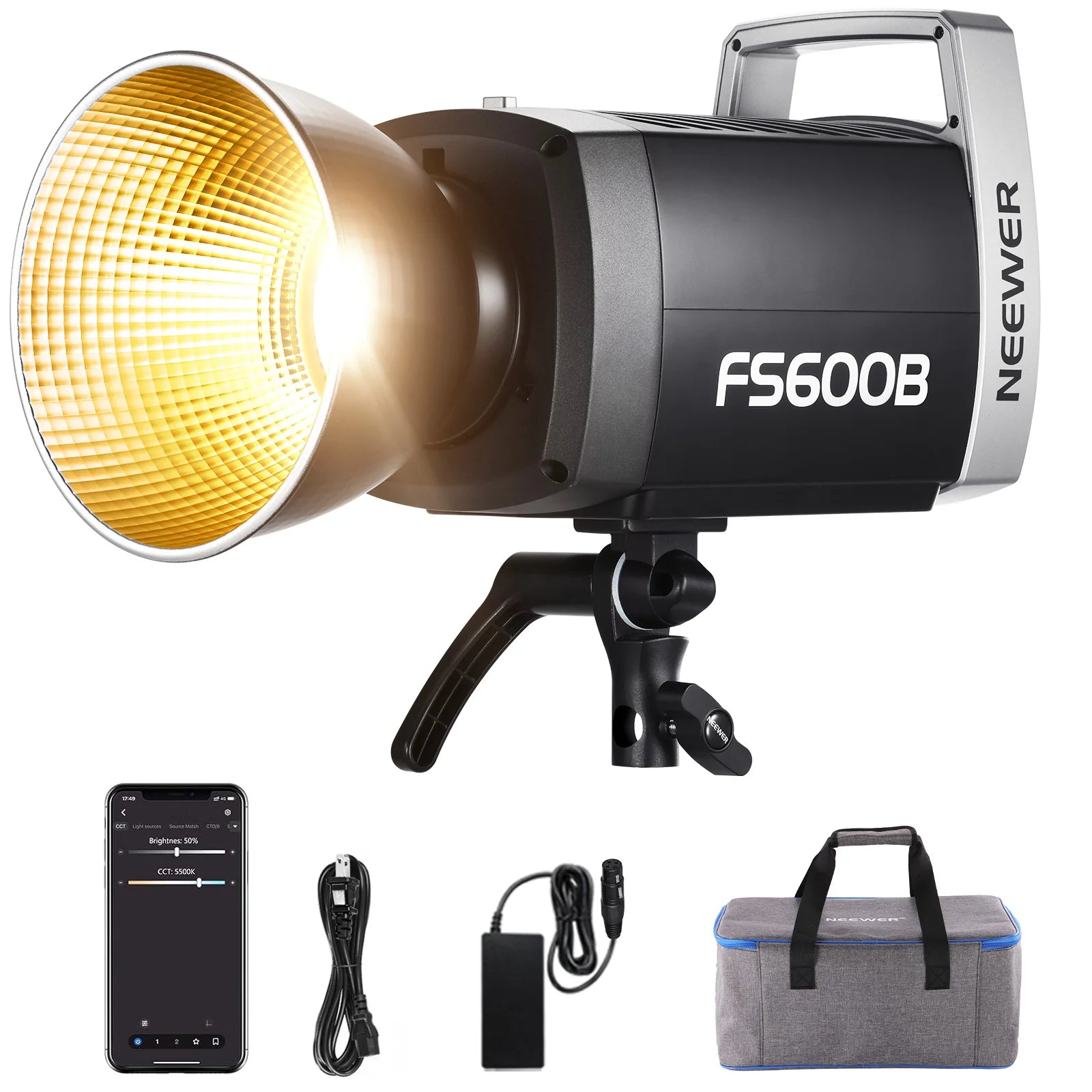 Neewer FS600B studio light with accessories on a white background