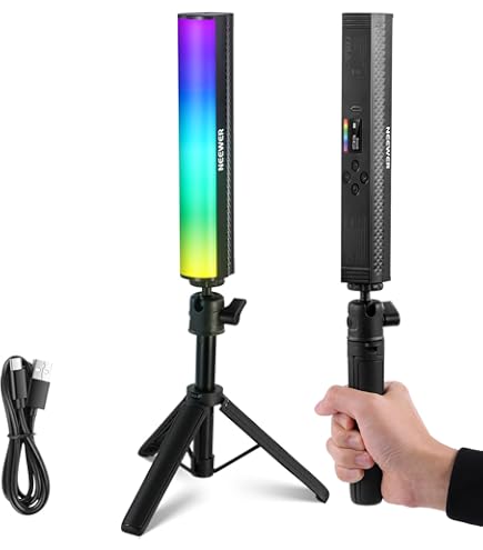 Neewer microphone with RGB light and stand on a white background