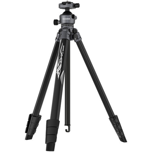 Black tripod with ball head on a white background