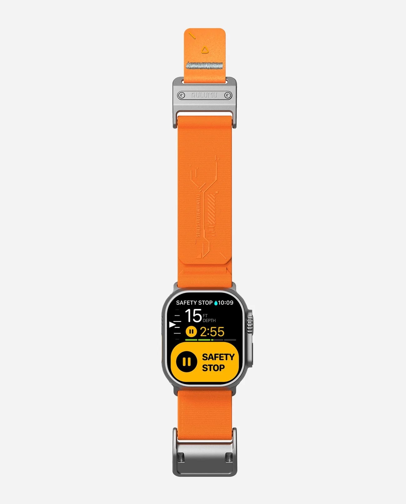 Smartwatch with an orange strap on a white background