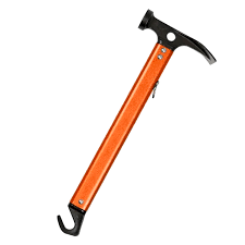 Orange axe with a black handle on a white background