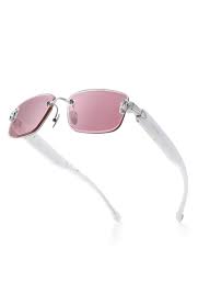 Pink sunglasses with silver frames on a white background