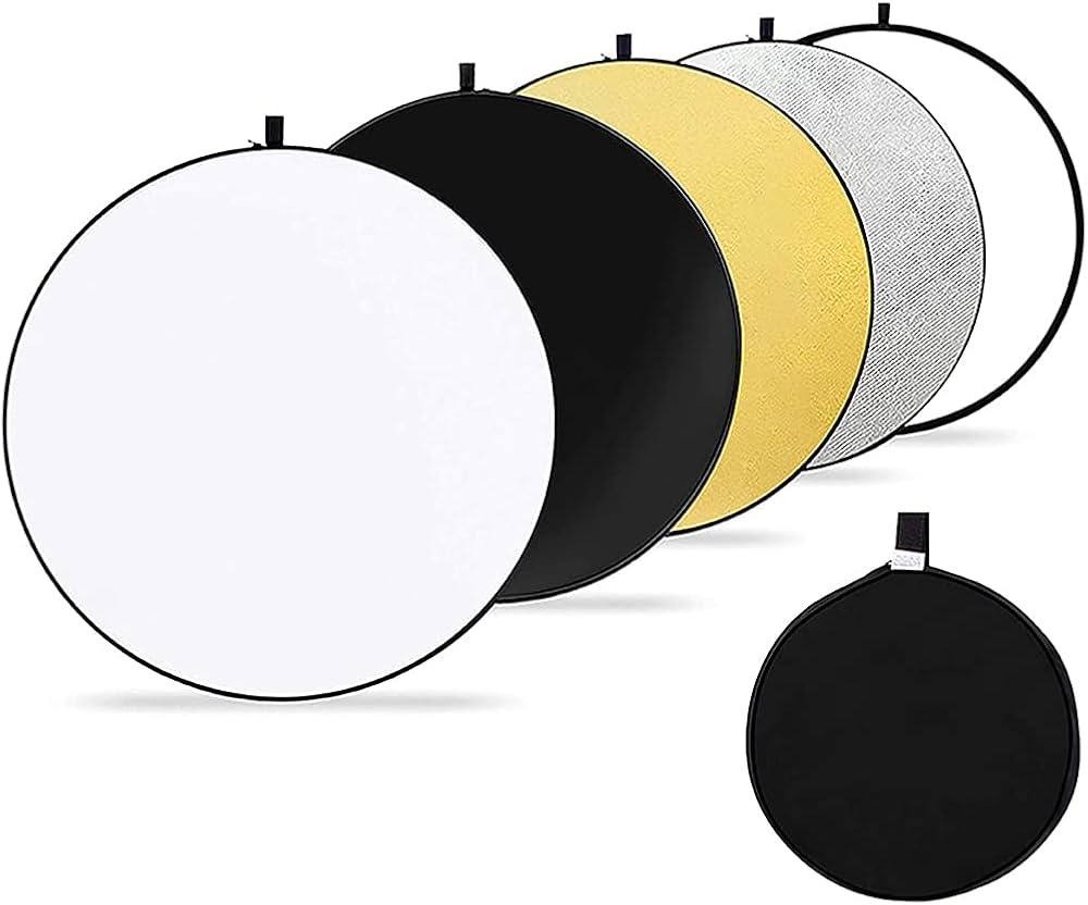 Set of round reflective panels in various colors on a white background