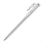 Metal tent stake with a hook on a white background