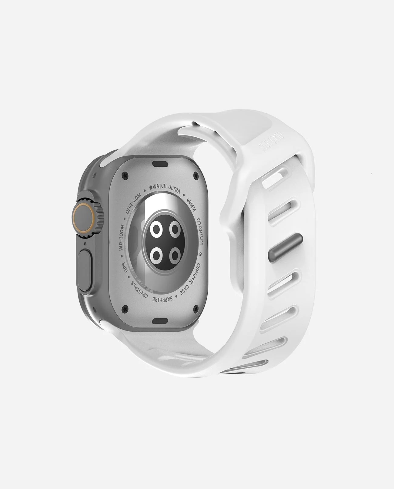 Smartwatch with a white band on a light gray background
